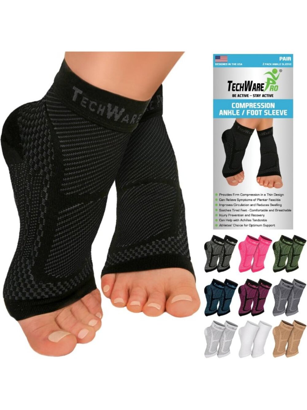 Compression Ankle Brace Sleeve for Plantar Fasciitis & Achilles Tendonitis